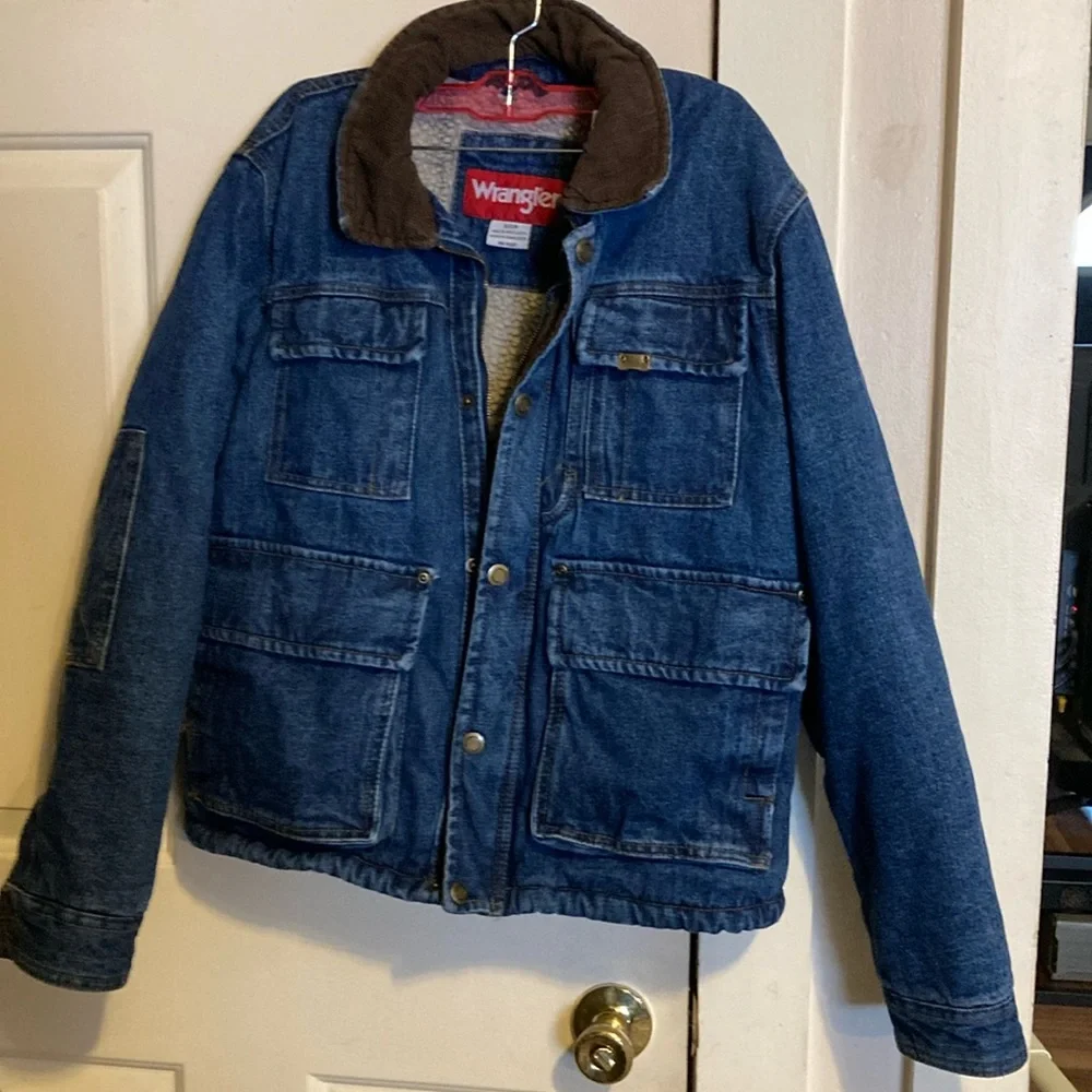 Wrangler Blue Denim Jacket with Brown Collar - Picture 1 of 13